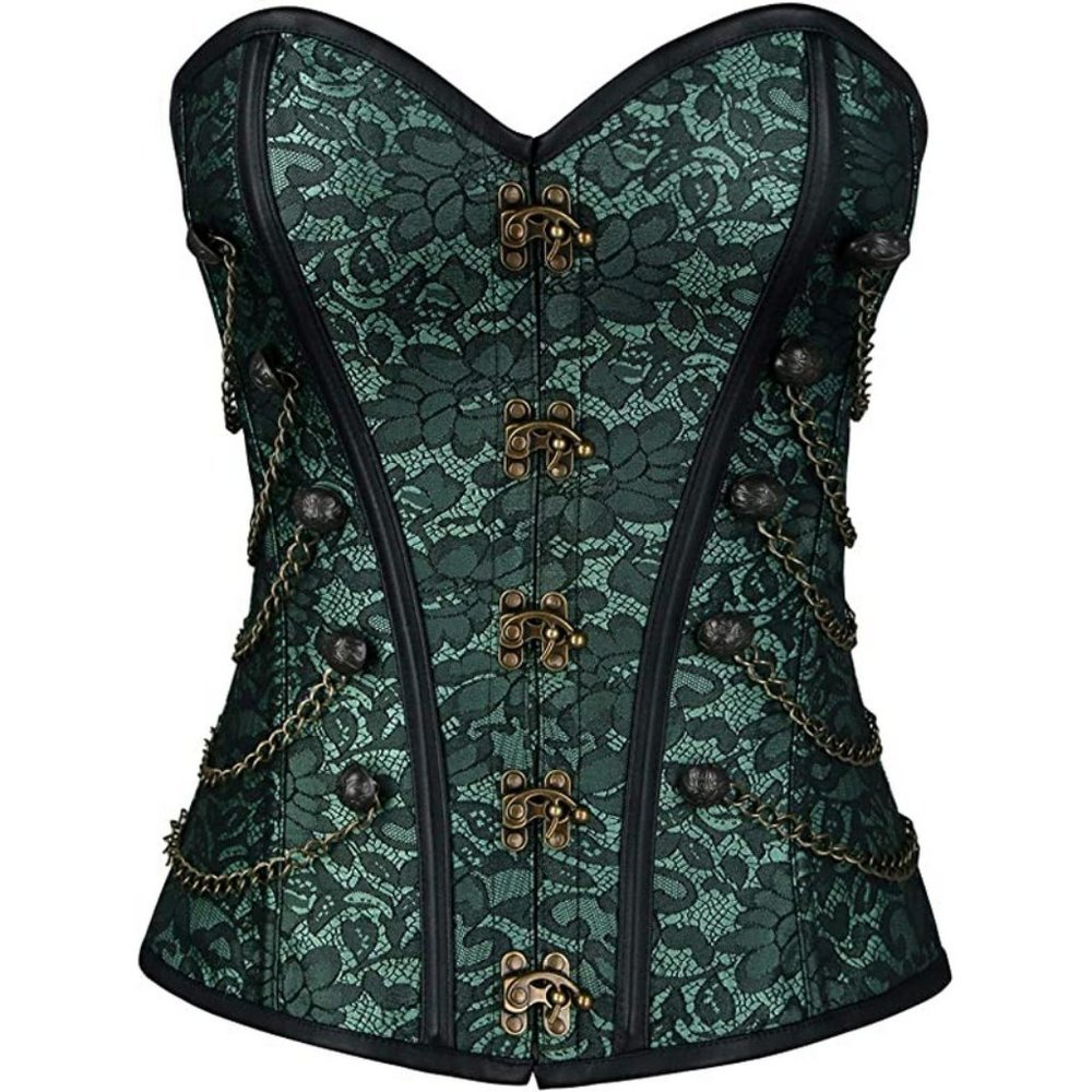 Brand new Women's Spiral Steel Boned Steampunk Gothic Bustier Corset, Green